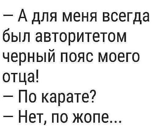 А для меня всегда был авторитетом черный пояс моего отца! По карате? Нет, по жопе...