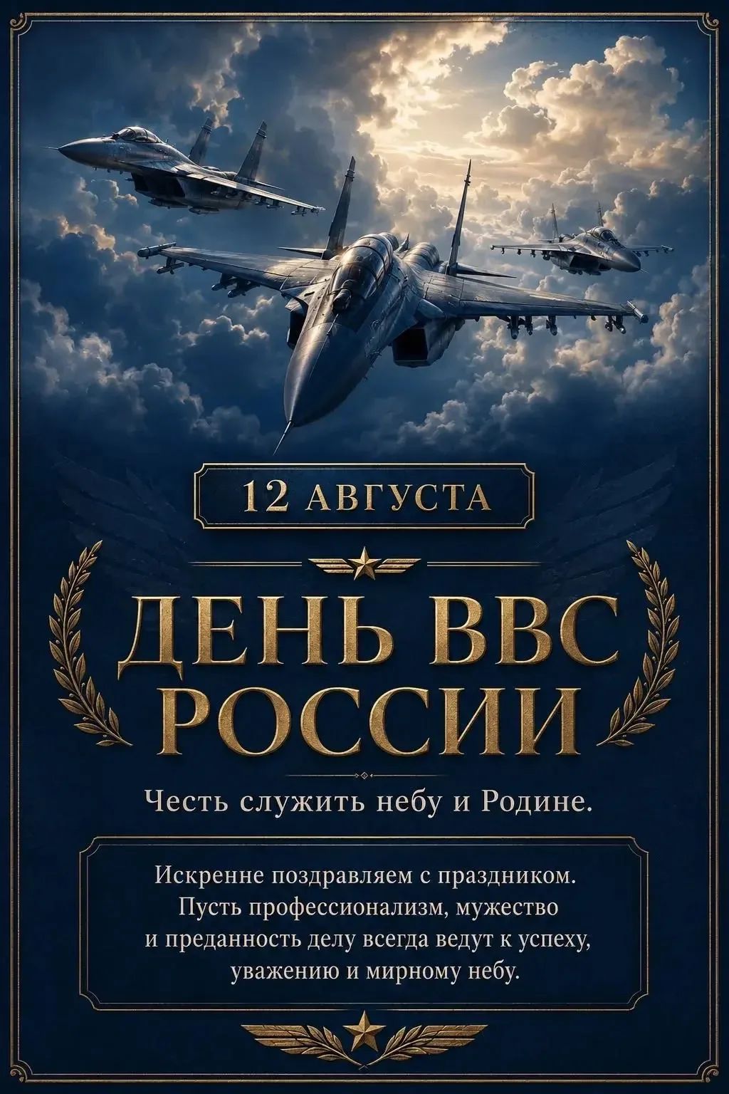 12 АВГУСТА
ДЕНЬ ВВС РОССИИ
Честь служить небу и Родине.
Искренне поздравляем с праздником. Пусть профессионализм, мужество и преданность делу всегда ведут к успеху, уважению и мирному небу.