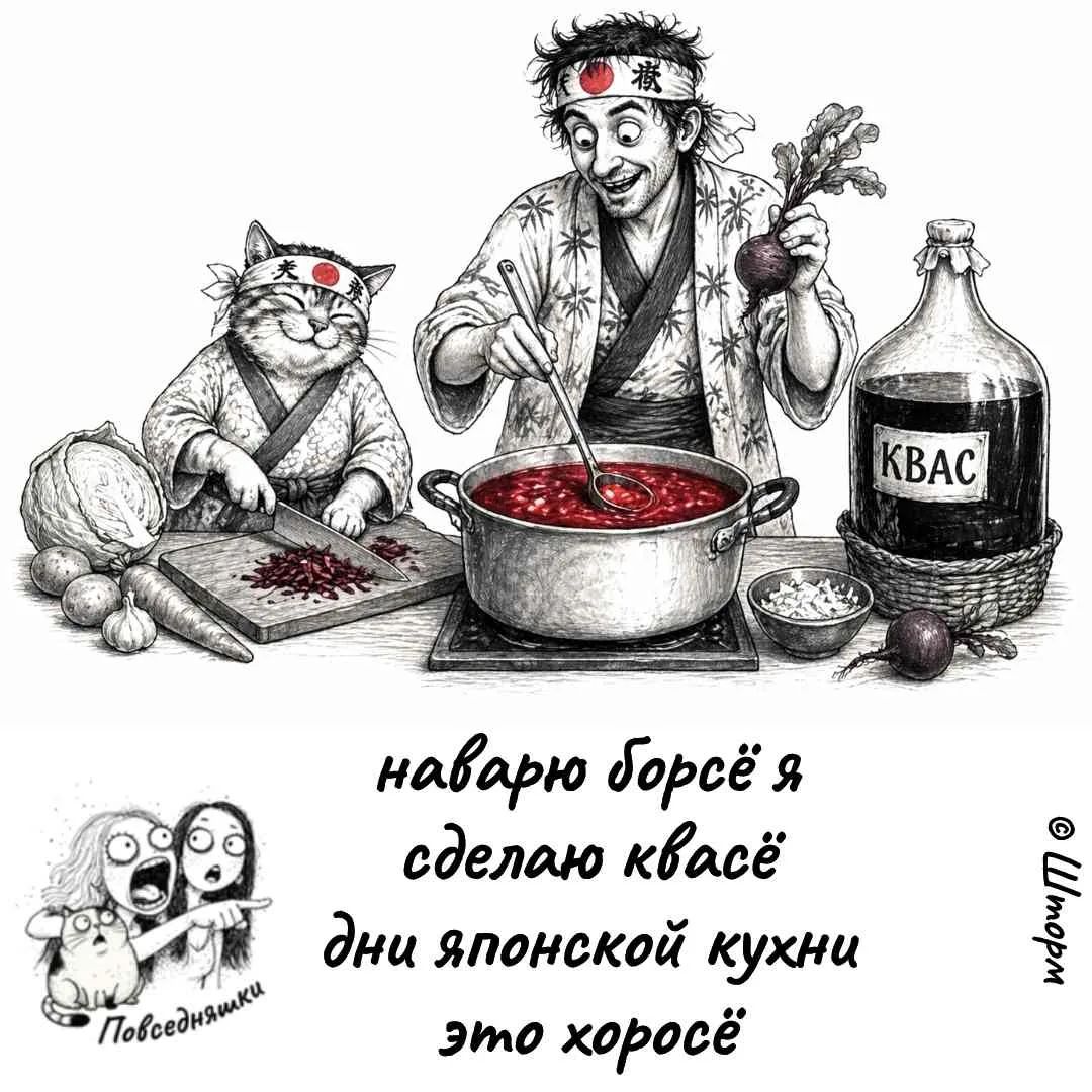 наварю борщё я сделаю квасё дни японской кухни это хоросё Повседневняшки Шторм КВАС