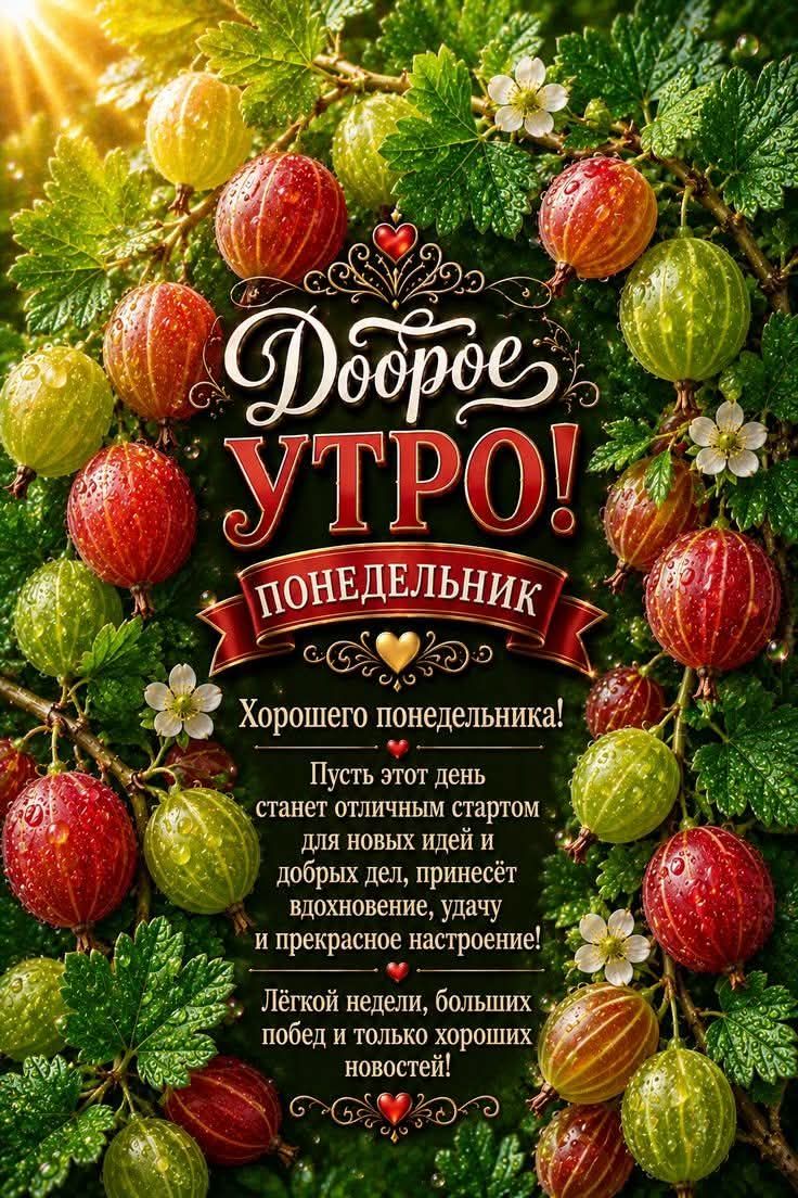 Доброе УТРО! ПОНЕДЕЛЬНИК Хорошего понедельника! Пусть этот день станет отличным стартом для новых идей и добрых дел, принесёт вдохновение, удачу и прекрасное настроение! Лёгкой недели, больших побед и только хороших новостей!