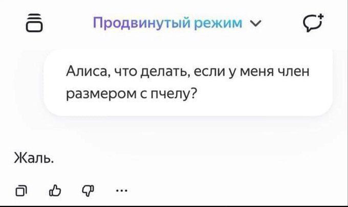 Продвинутый режим Алиса, что делать, если у меня член размером с пчелу? Жаль.