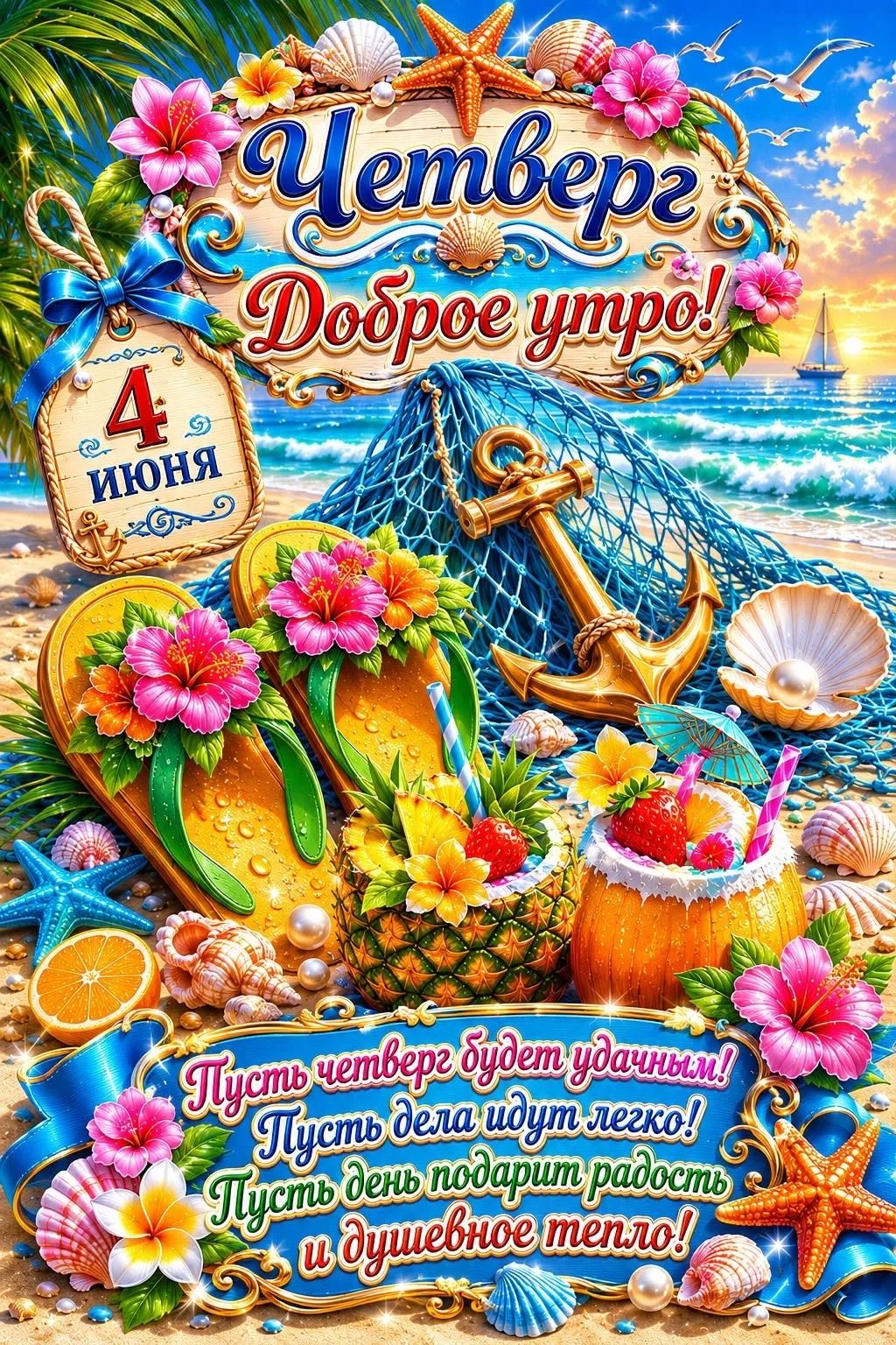 Четверг Доброе утро! 4 ИЮНЯ Пусть четверг будет удачным! Пусть дела идут легко! Пусть день подарит радость и душевное тепло!