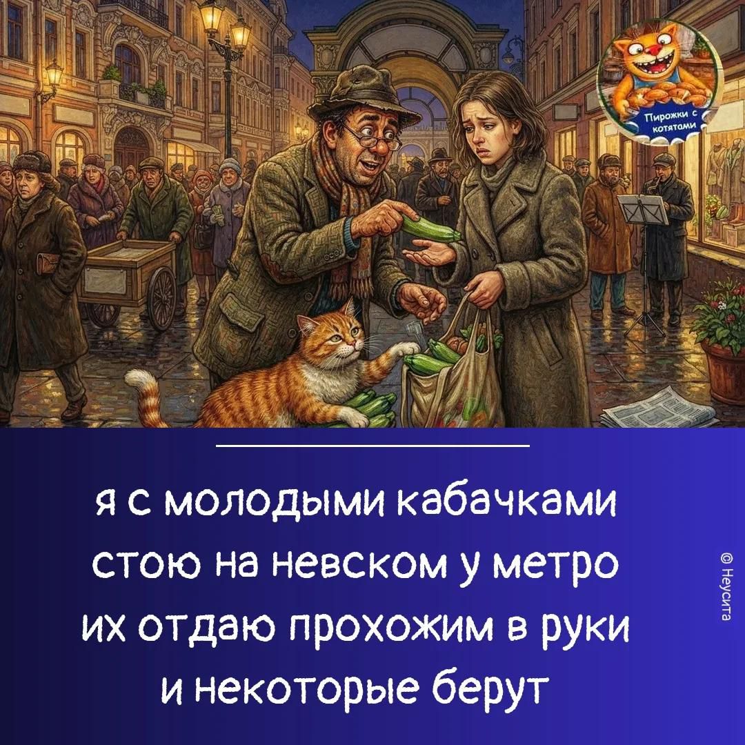 Пирожки с котятами, Пирожки с котятами, © Неусита, я с молодыми кабачками стою на невском у метро их отдаю прохожим в руки и некоторые берут