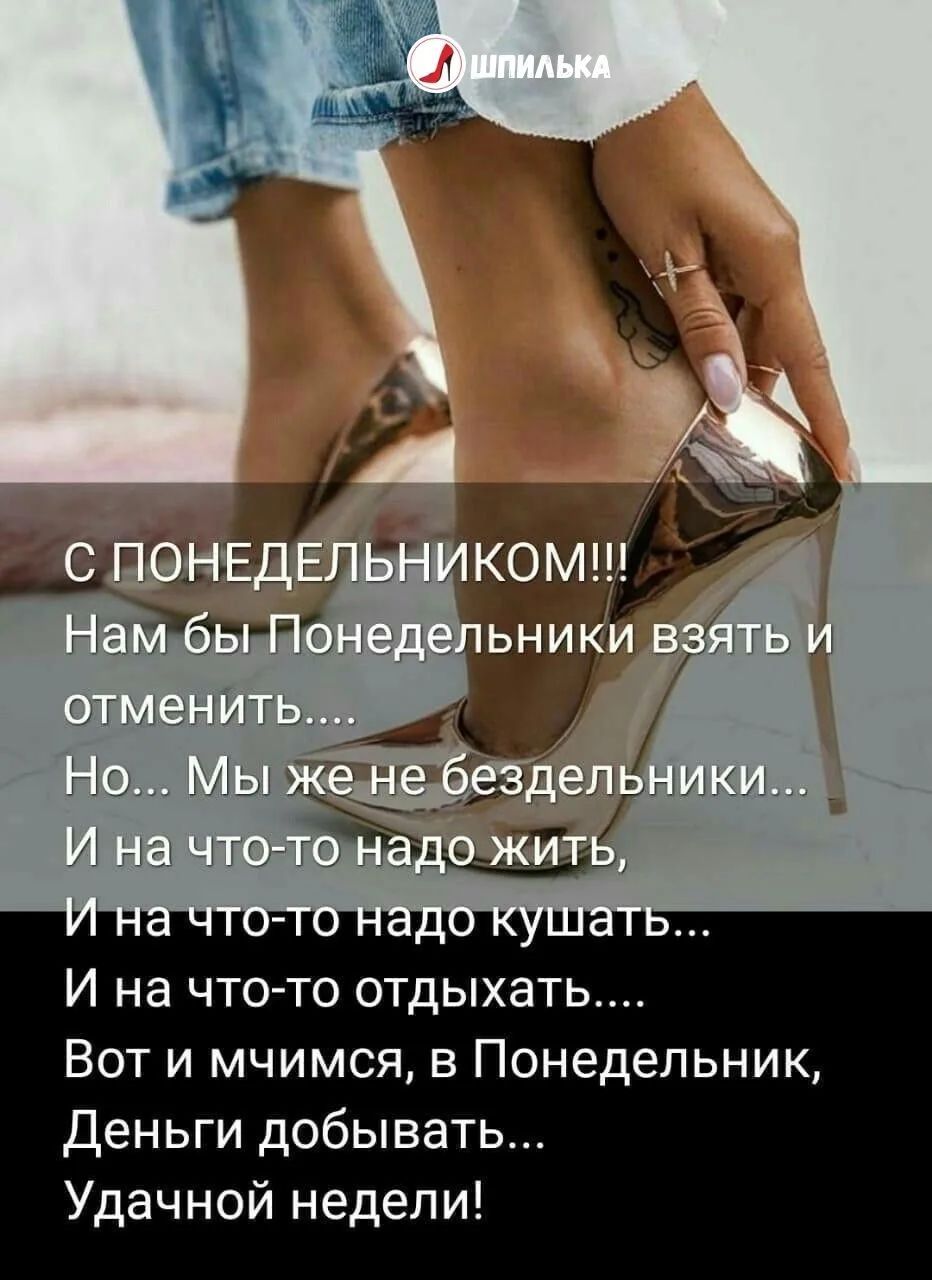 С ПОНЕДЕЛЬНИКОМ!!! Нам бы Понедельники взять и отменить.... Но... Мы же не бездельники... И на что-то надо жить, И на что-то надо кушать... И на что-то отдыхать.... Вот и мчимся, в Понедельник, Деньги добывать... Удачной недели!