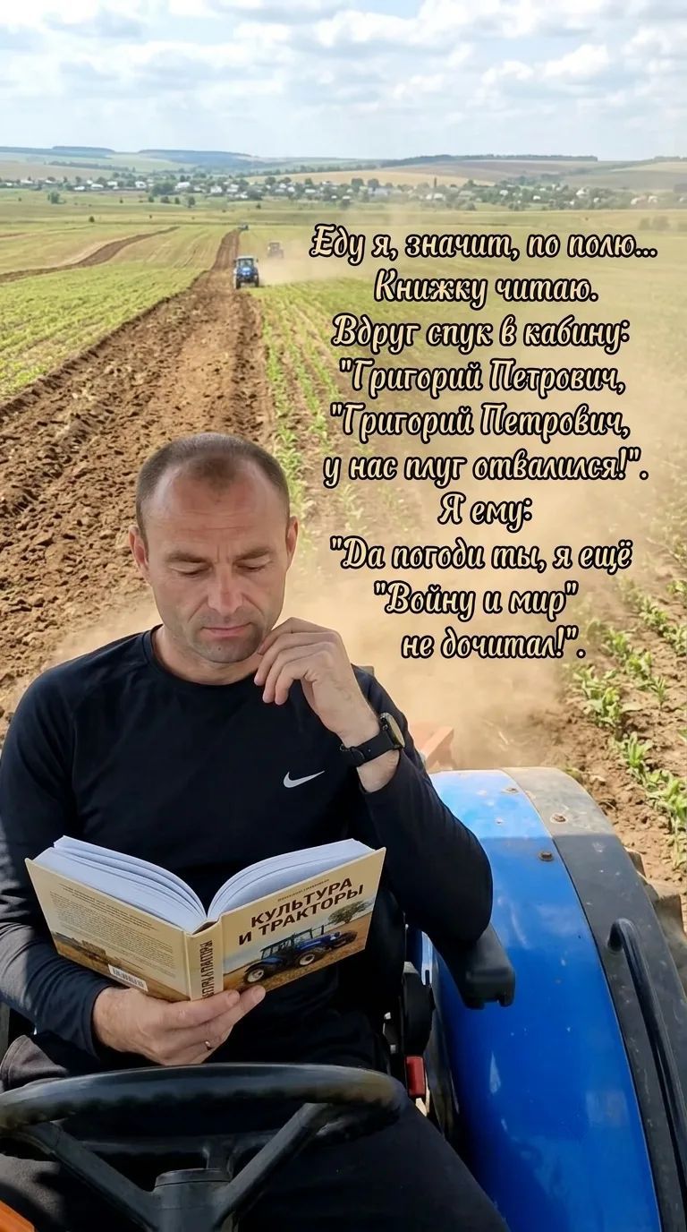 Еду я, значит, по полю... Книжку читаю. Вдруг стук в кабину: 