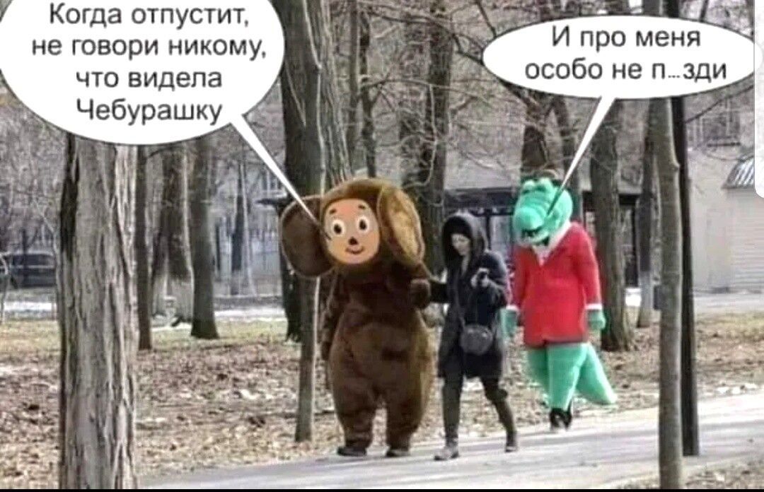 Когда отпустит, не говори никому, что видела Чебурашку. И про меня особо не п...зди