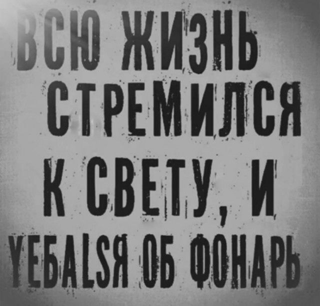 ВСЮ ЖИЗНЬ СТРЕМИЛСЯ К СВЕТУ, И УЕБАЛСЯ ОБ ФОНАРЬ