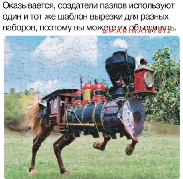 Оказывается, создатели пазлов используют один и тот же шаблон вырезки для разных наборов, поэтому вы можете их объединять.