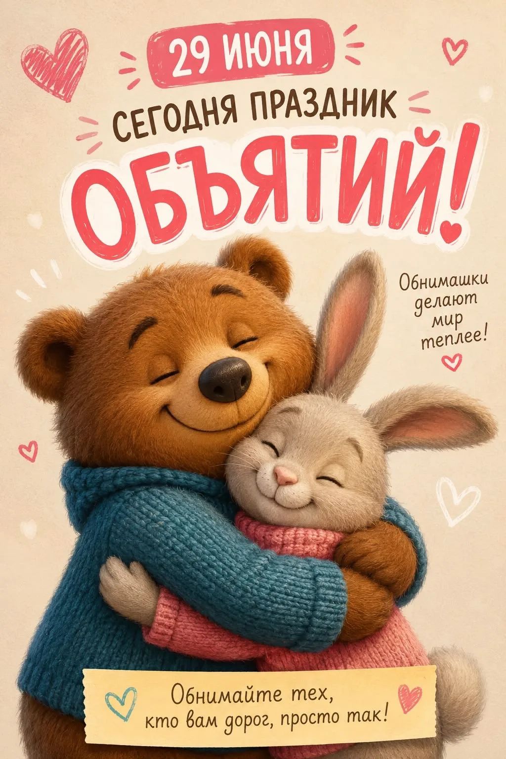 29 ИЮНЯ СЕГОДНЯ ПРАЗДНИК ОБЪЯТИЙ! Обнимашки делают мир теплее! Обнимайте тех, кто вам дорог, просто так!