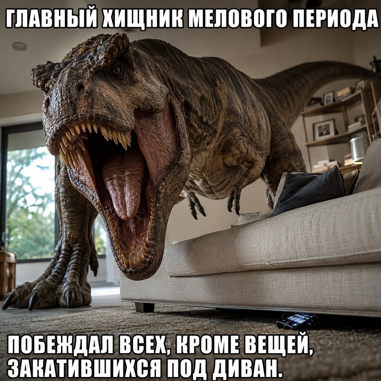 ГЛАВНЫЙ ХИЩНИК МЕЛОВОГО ПЕРИОДА ПОБЕЖДАЛ ВСЕХ, КРОМЕ ВЕЩЕЙ, ЗАКАТИВШИХСЯ ПОД ДИВАН.