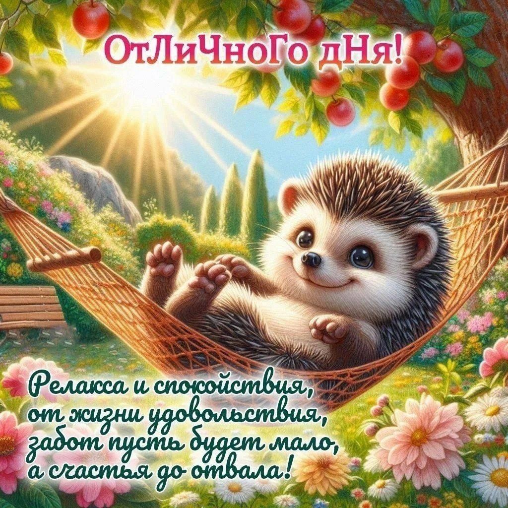 Отличного дня! Релакса и спокойствия, от жизни удовольствия, забот пусть будет мало, а счастья до отвала!