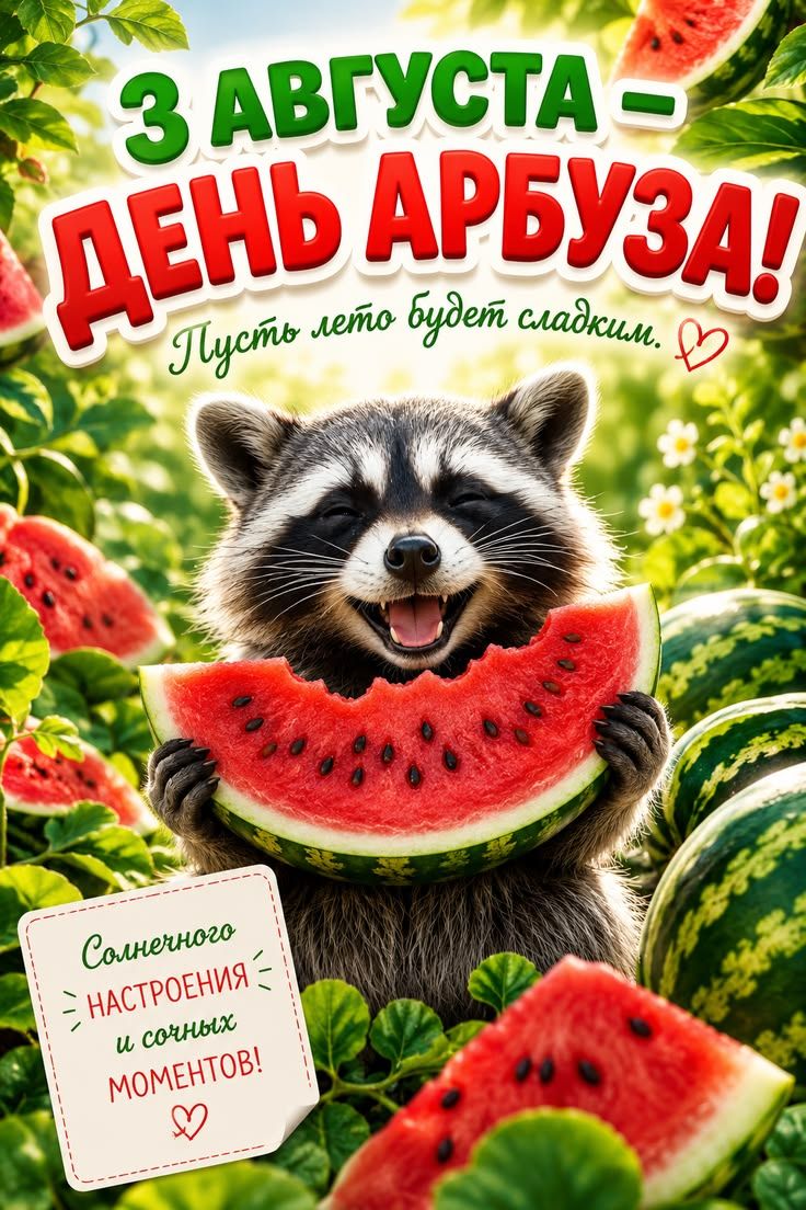 3 АВГУСТА - ДЕНЬ АРБУЗА! Пусть лето будет сладким. Солнечного настроения и сочных моментов!