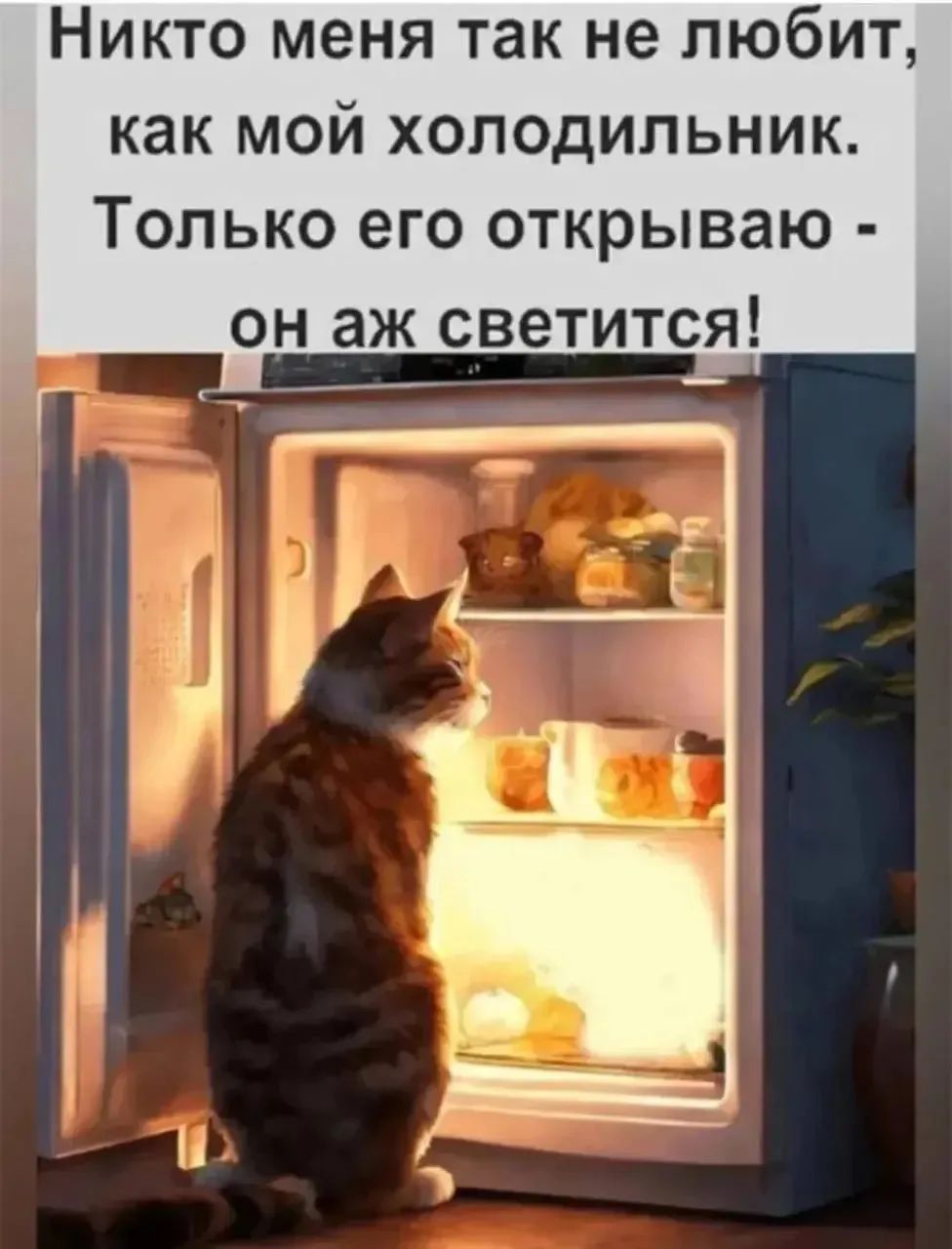 Никто меня так не любит, как мой холодильник. Только его открываю - он аж светится!