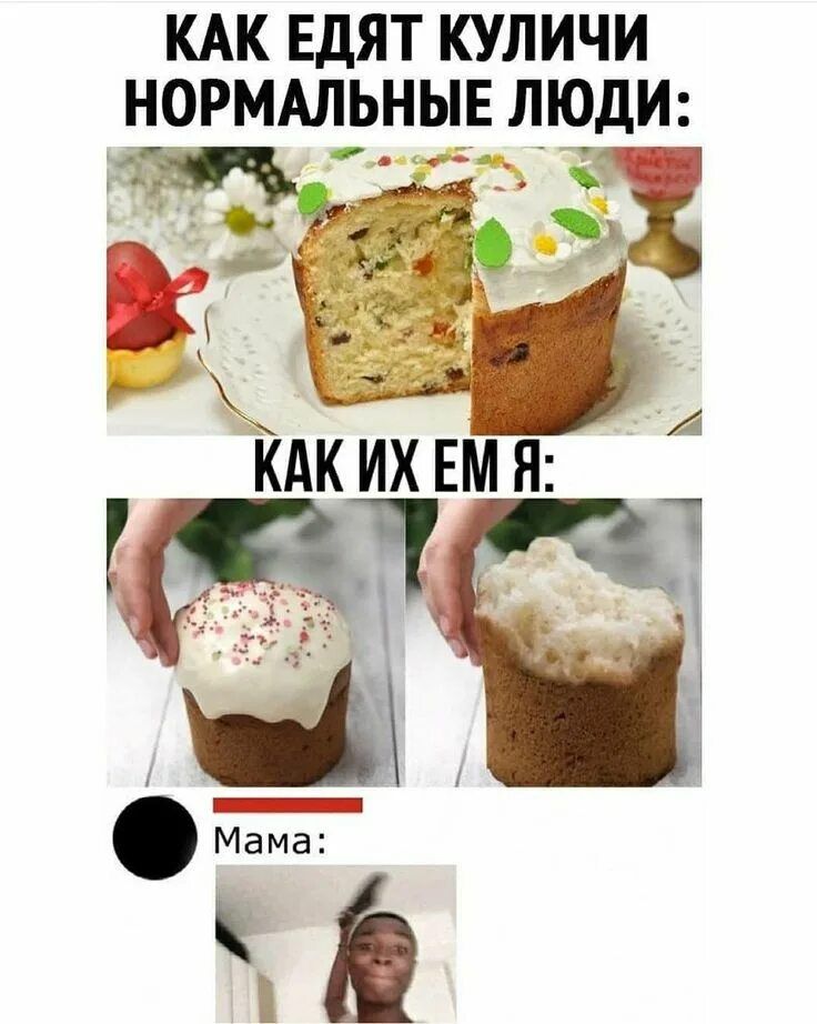 КАК ЕДЯТ КУЛИЧИ НОРМАЛЬНЫЕ ЛЮДИ: КАК ИХ ЕМ Я: Мама: