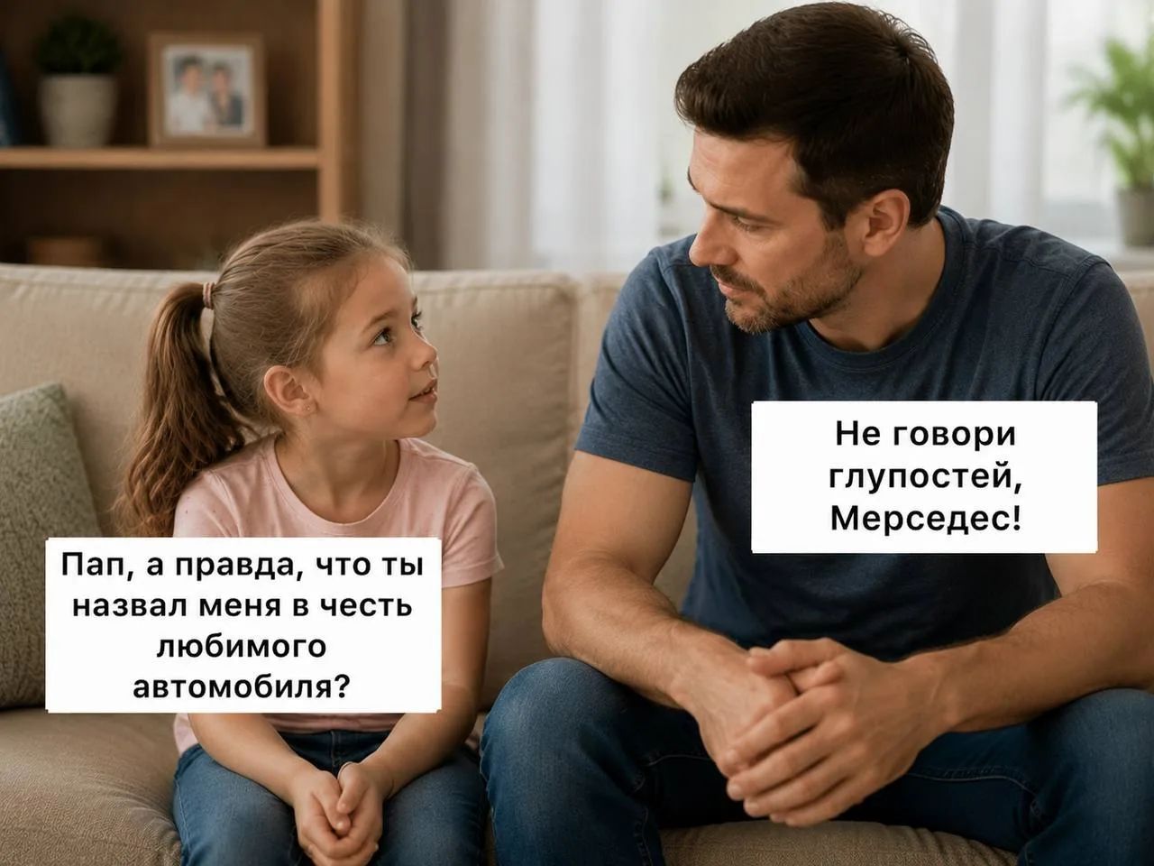 Пап, а правда, что ты назвал меня в честь любимого автомобиля? Не говори глупостей, Мерседес!