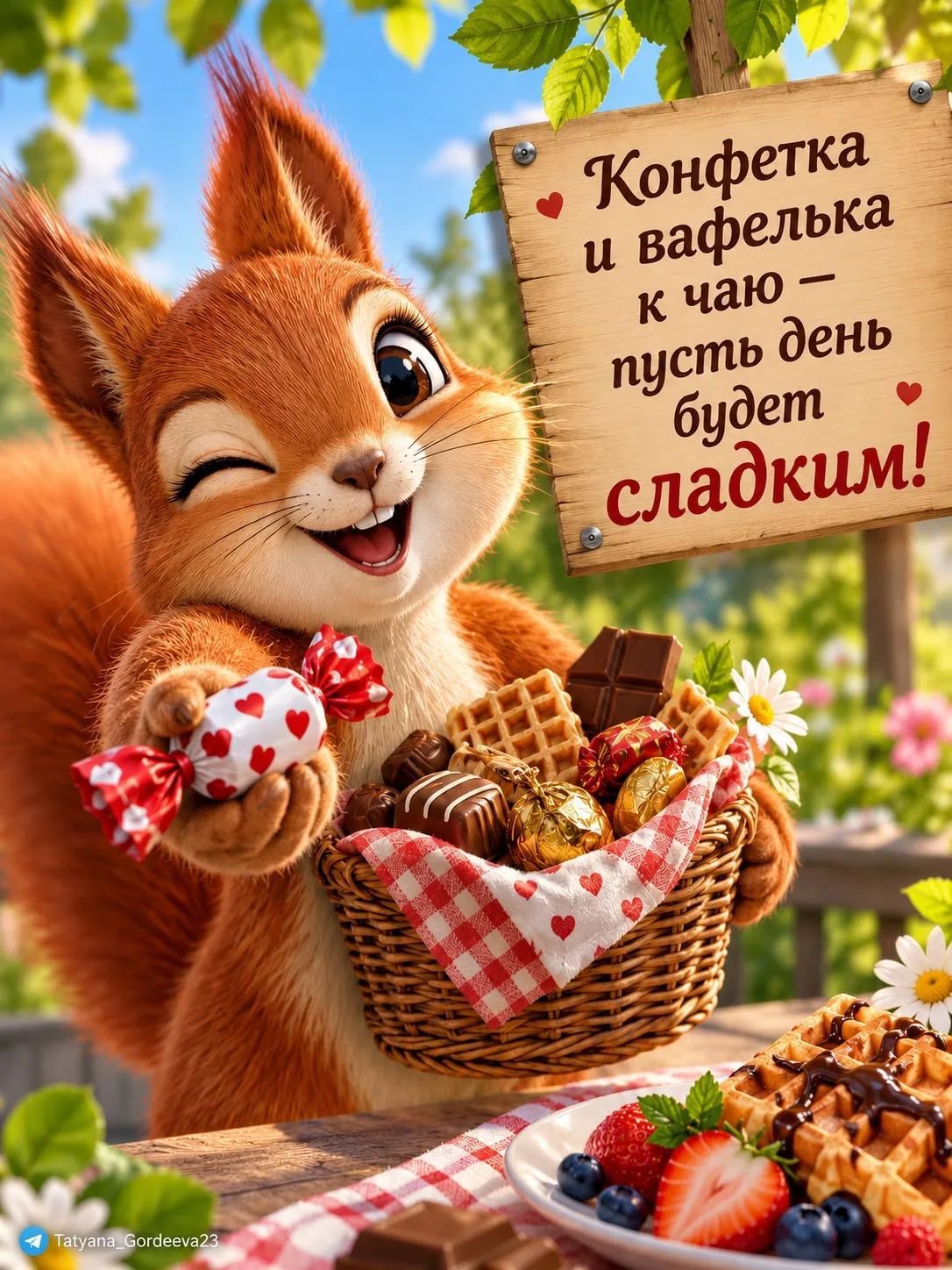Конфетка и вафелька к чаю - пусть день будет сладким!