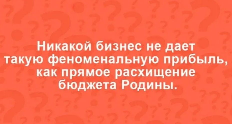 Никакой бизнес не дает такую феноменальную прибыль, как прямое расхищение бюджета Родины.