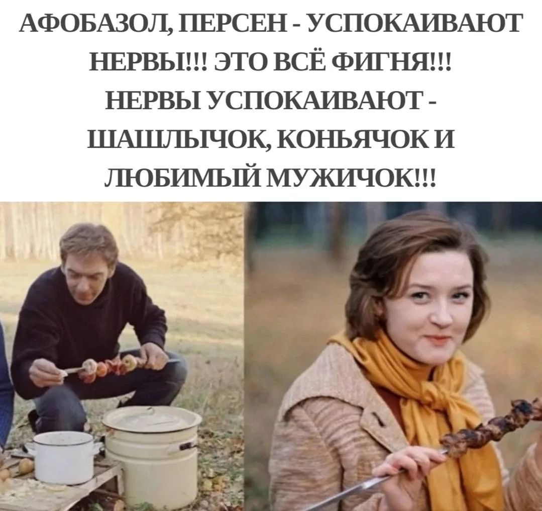 АФОБАЗОЛ, ПЕРСЕН - УСПОКАИВАЮТ НЕРВЫ!!! ЭТО ВСЁ ФИГНЯ!!! НЕРВЫ УСПОКАИВАЮТ - ШАШЛЫЧОК, КОНЬЯЧОК И ЛЮБИМЫЙ МУЖИЧОК!!!