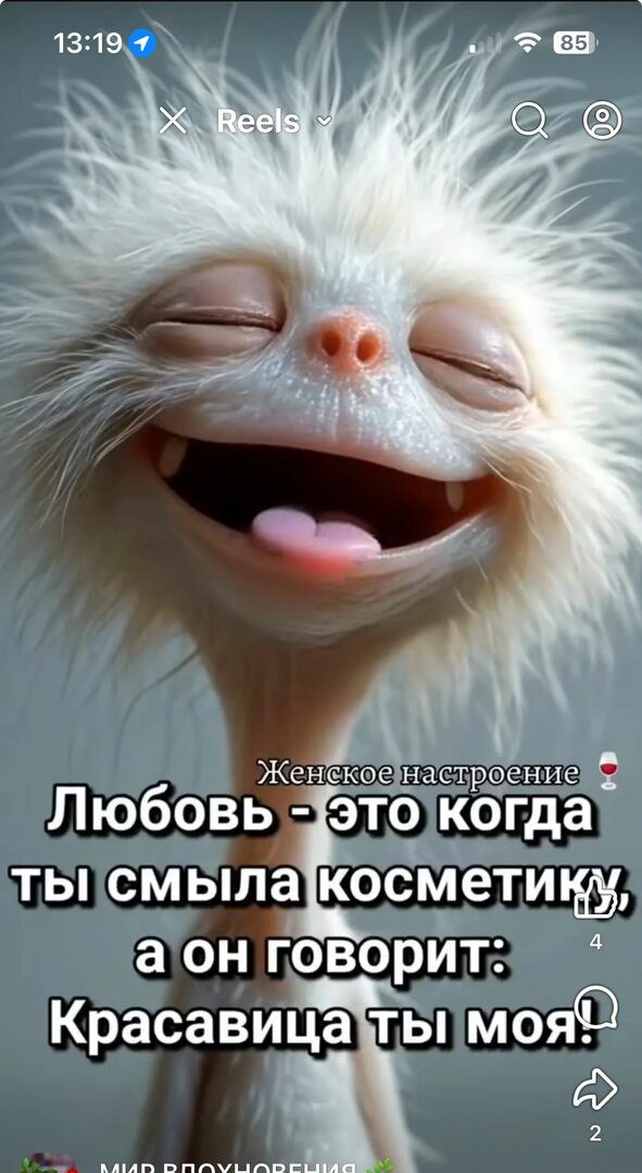 Женское настроение Любовь - это когда ты смыла косметику, а он говорит: Красавица ты моя! МИР ВДОХНОВЕНИЯ