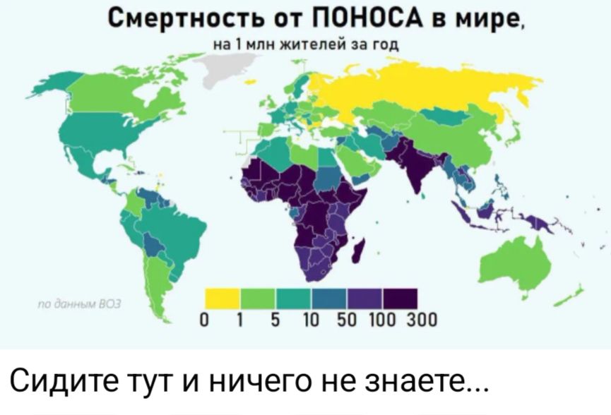 Смертность от ПОНОСА в мире, на 1 млн жителей за год. по данным ВОЗ. Сидите тут и ничего не знаете...