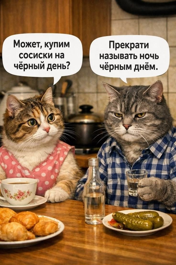Может, купим сосиски на чёрный день? Прекрати называть ночь чёрным днём.