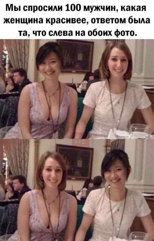 Мы спросили 100 мужчин, какая женщина красивее, ответом была та, что слева на обоих фото.