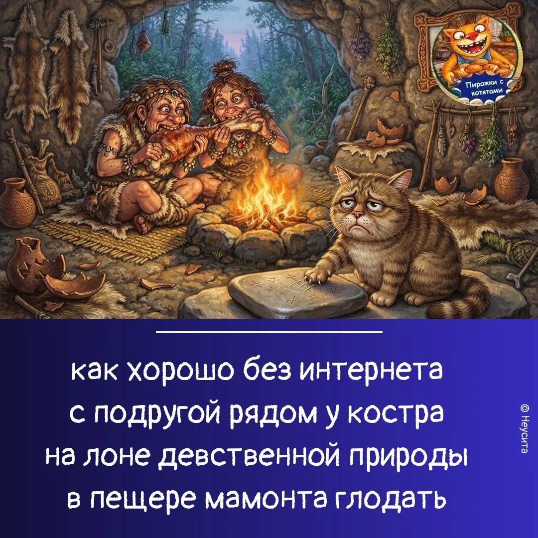 как хорошо без интернета с подругой рядом у костра на лоне девственной природы в пещере мамонта глодать