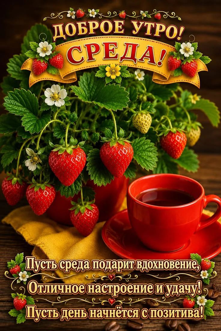 ДОБРОЕ УТРО! СРЕДА! Пусть среда подарит вдохновение, Отличное настроение и удачу! Пусть день начнётся с позитива!