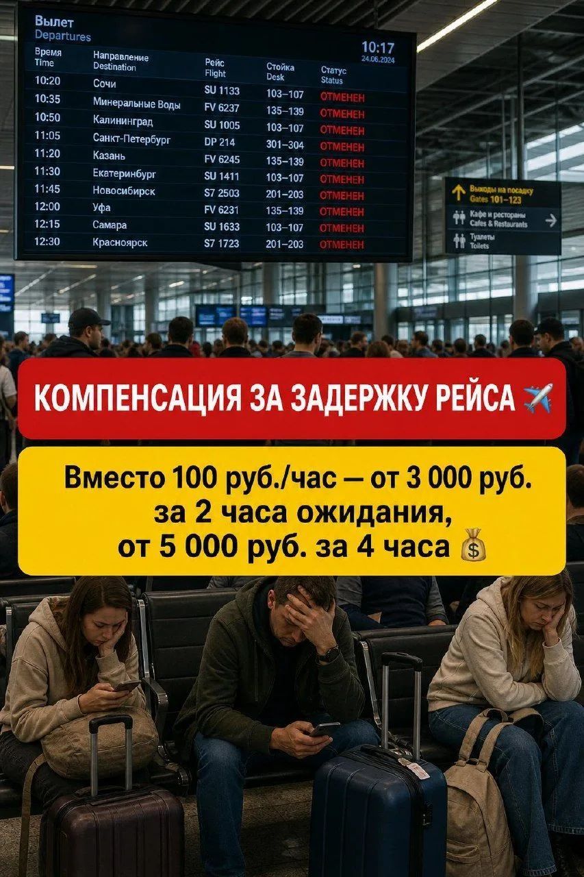 Вылет Departures Время Time Направление Destination Рейс Flight Стойка Desk Статус Status 10:17 24.06.2024 Сочи SU 1133 103-107 ОТМЕНЕН Минеральные Воды FV 6237 135-139 ОТМЕНЕН Калининград SU 1005 103-107 ОТМЕНЕН Санкт-Петербург DP 214 301-304 ОТМЕНЕН Казань FV 6245 135-139 ОТМЕНЕН Екатеринбург SU 1411 103-107 ОТМЕНЕН Новосибирск S7 2503 201-203