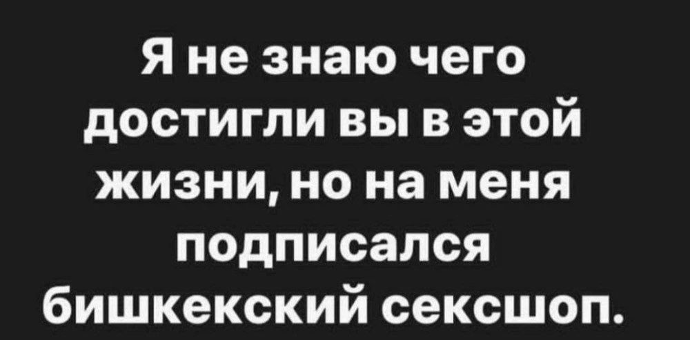 Я не знаю чего достигли вы в этой жизни, но на меня подписался бишкекский сексшоп.