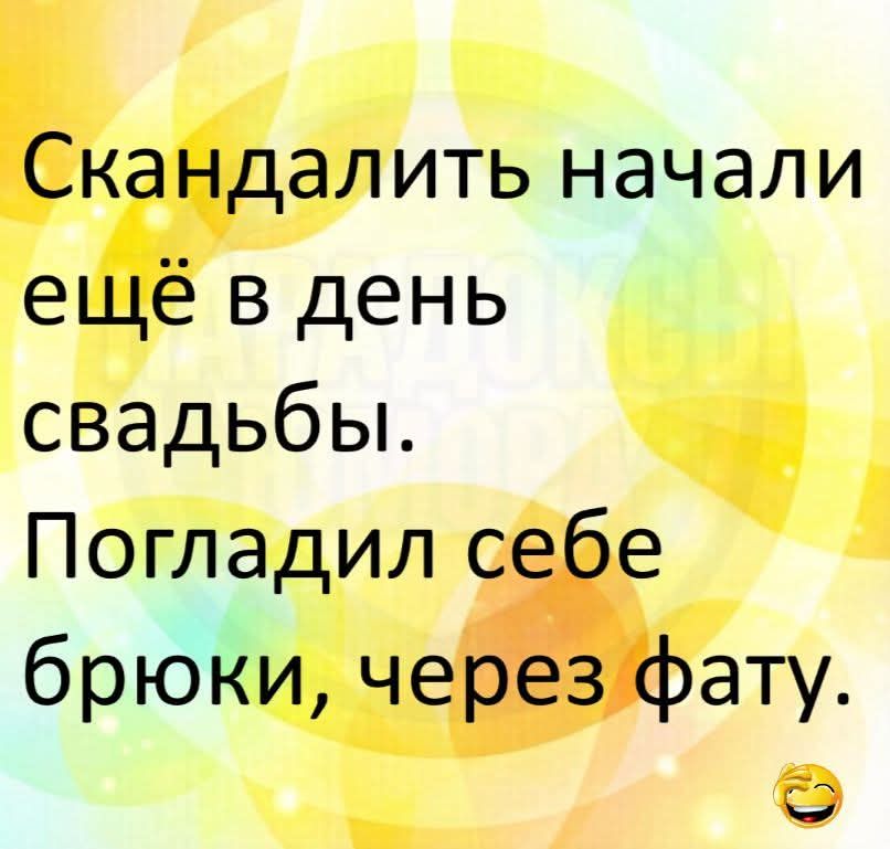 Скандалить начали ещё в день свадьбы. Погладил себе брюки, через фату.