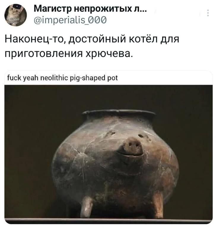Магистр непрожитых л... @imperialis_000 Наконец-то, достойный котёл для приготовления хрючева. fuck yeah neolithic pig-shaped pot