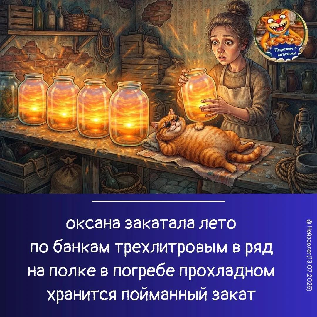 оксана закатала лето по банкам трехлитровым в ряд на полке в погребе прохладном хранится пойманный закат