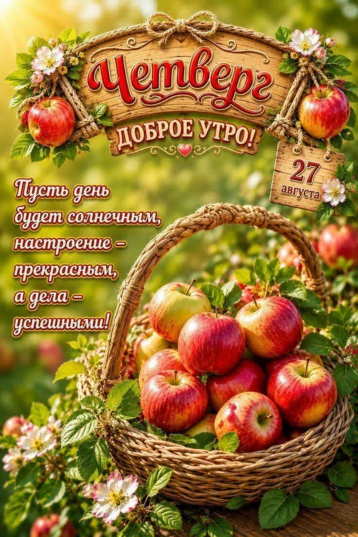 Четверг Доброе утро! 27 августа. Пусть день будет солнечным, настроение — прекрасным, а дела — успешными!