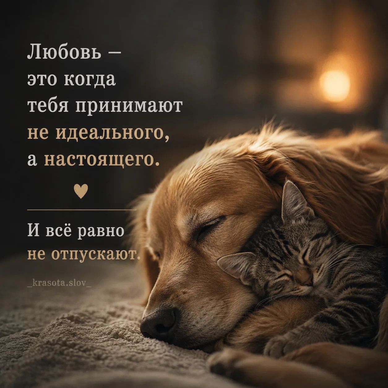 Любовь — это когда тебя принимают не идеального, а настоящего. И всё равно не отпускают. _krasota.slov_