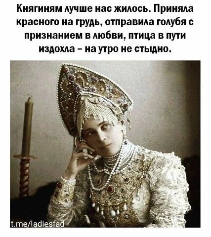 Княгиням лучше нас жилось. Приняла красного на грудь, отправила голубя с признанием в любви, птица в пути издохла – на утро не стыдно.