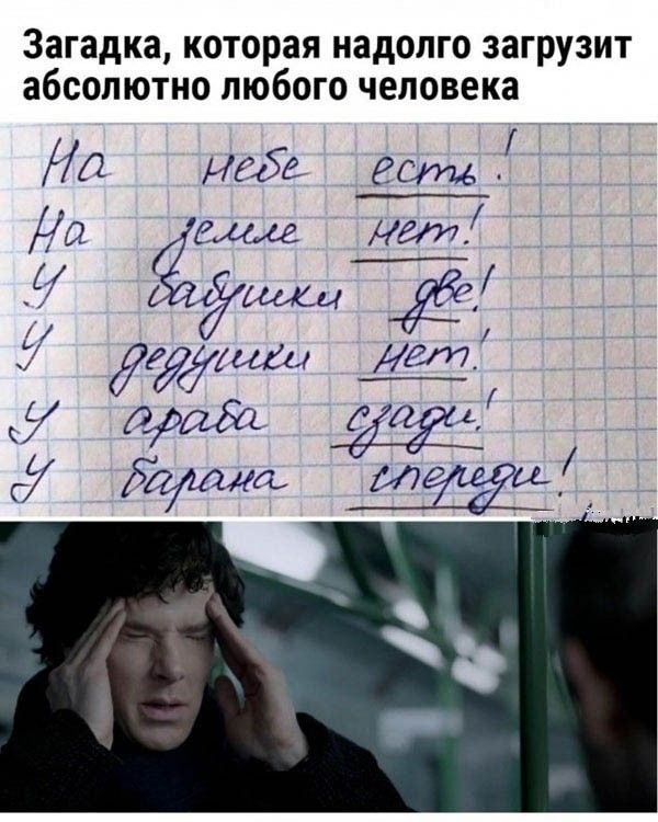 Загадка, которая надолго загрузит абсолютно любого человека. На небе есть! На земле нет! У бабушки две! У дедушки нет! У араба сзади! У барана спереди!
