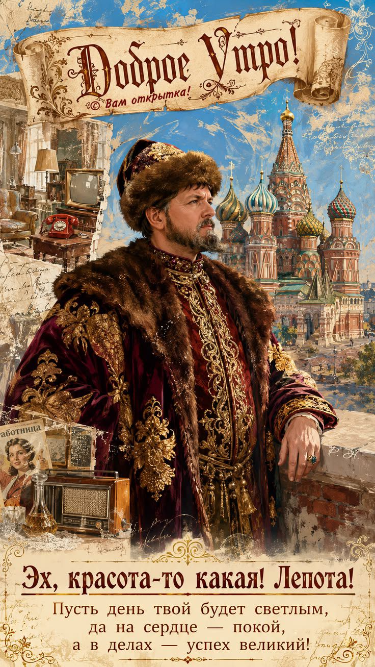Доброе утро! Вам открытка! Эх, красота-то какая! Лепота! Пусть день твой будет светлым, да на сердце — покой, а в делах — успех великий!