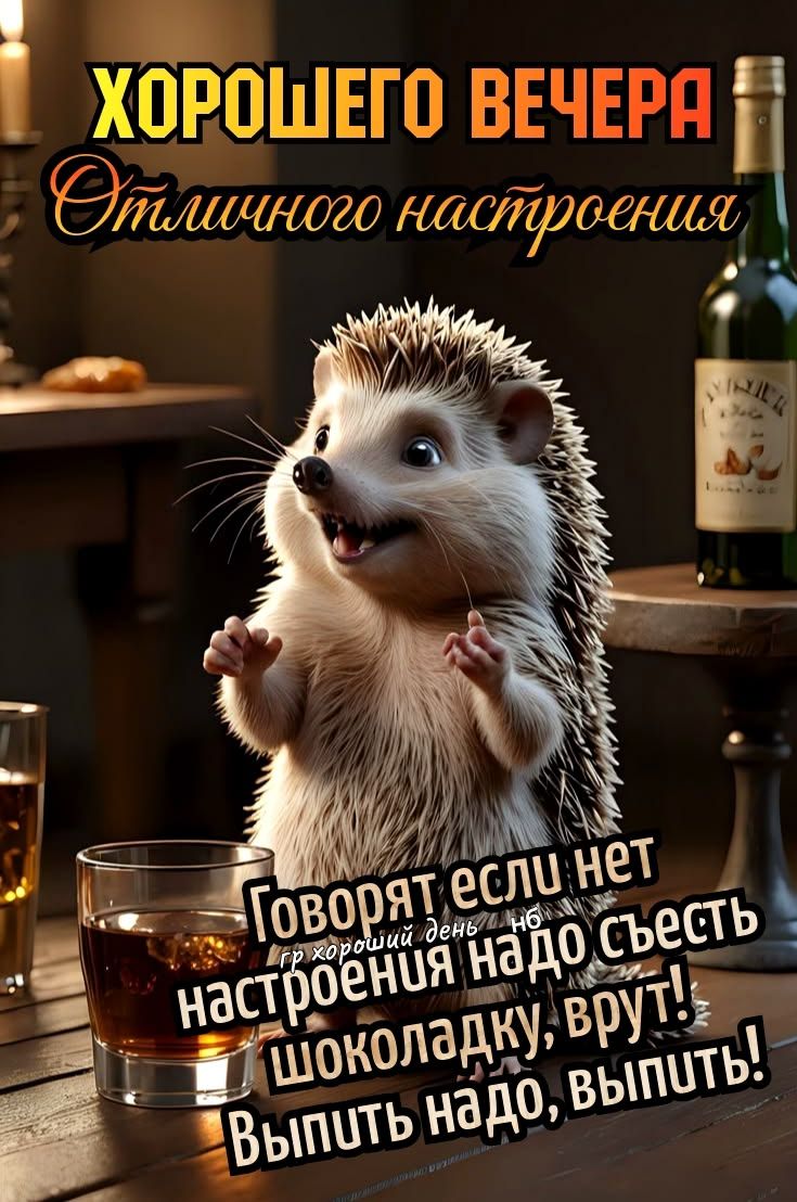 ХОРОШЕГО ВЕЧЕРА Отличного настроения Говорят если нет настроения надо съесть шоколадку, врут! Выпить надо, выпить!