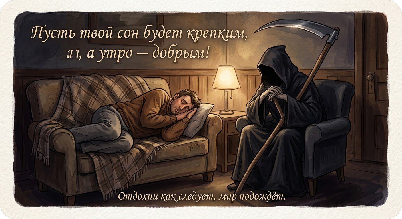 Пусть твой сон будет крепким, а утро — добрым! Отдохни как следует, мир подождёт.