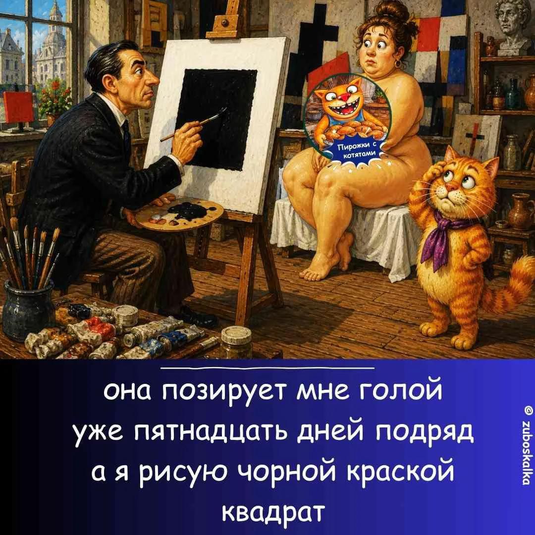 она позирует мне голой уже пятнадцать дней подряд а я рисую черной краской квадрат Пирожки с котятами