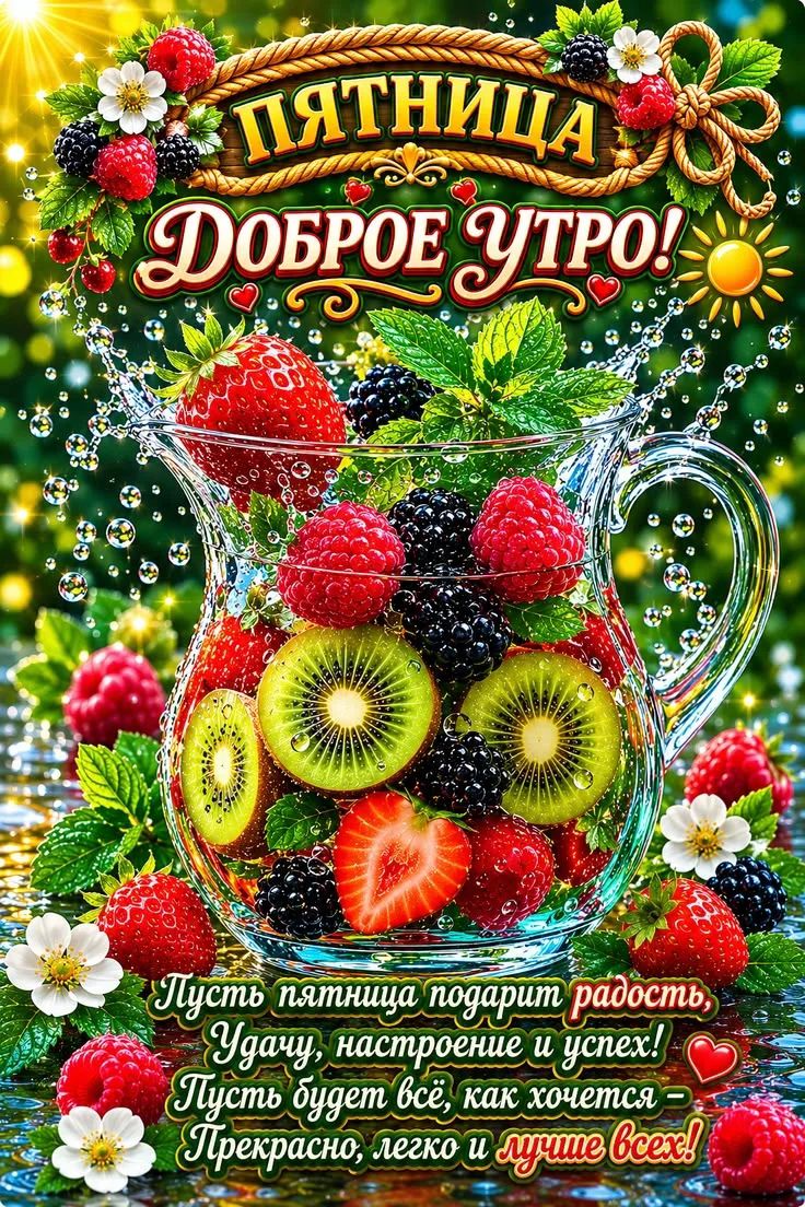 ПЯТНИЦА ДОБРОЕ УТРО! Пусть пятница подарит радость, Удачу, настроение и успех! Пусть будет всё, как хочется – Прекрасно, легко и лучше всех!