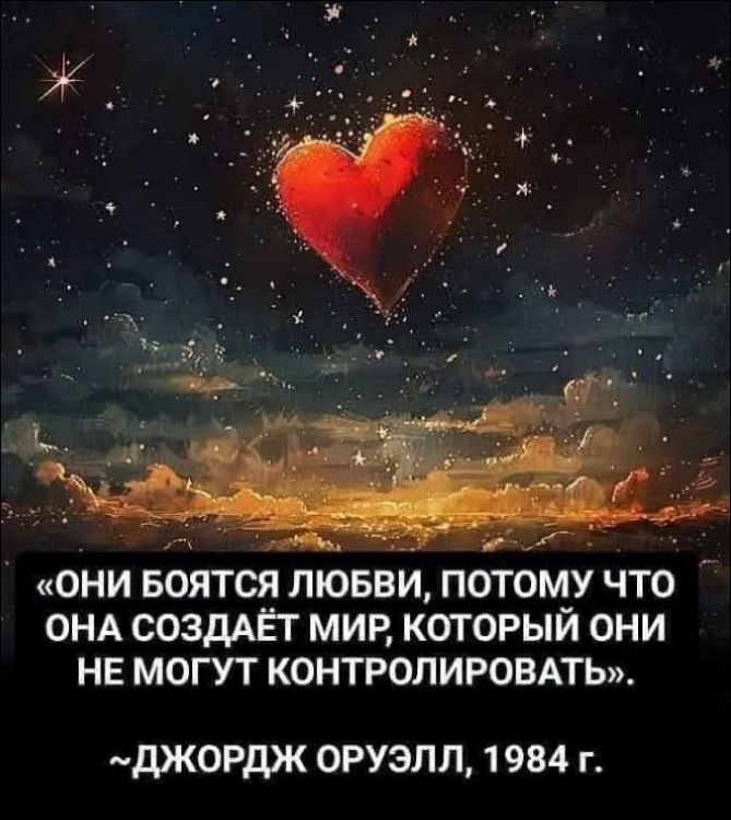 Они боятся любви, потому что она создаёт мир, который они не могут контролировать. ~Джордж Оруэлл, 1984 г.