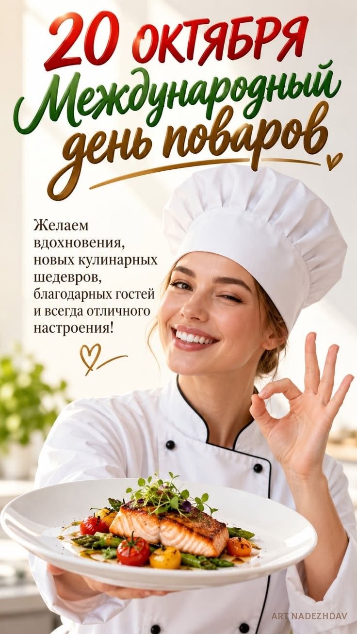 20 октября Международный день поваров. Желаем вдохновения, новых кулинарных шедевров, благодарных гостей и всегда отличного настроения!
