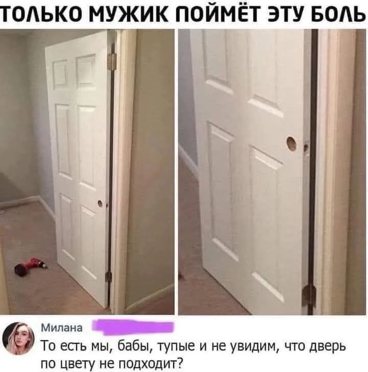 ТОЛЬКО МУЖИК ПОЙМЁТ ЭТУ БОЛЬ Милана: То есть мы, бабы, тупые и не увидим, что дверь по цвету не подходит?