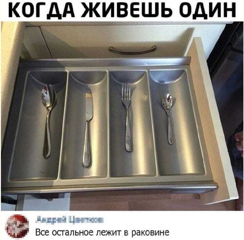 КОГДА ЖИВЕШЬ ОДИН Все остальное лежит в раковине