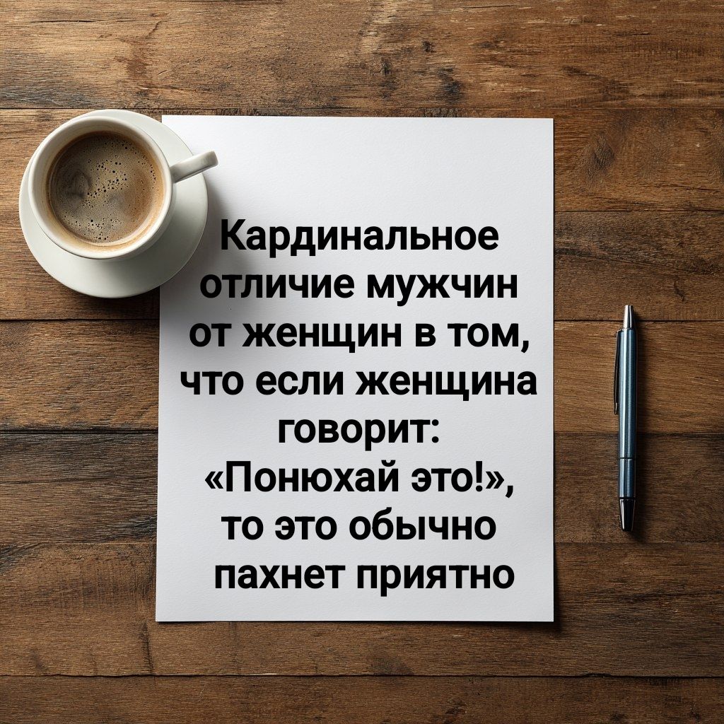 Кардинальное отличие мужчин от женщин в том, что если женщина говорит: «Понюхай это!», то это обычно пахнет приятно
