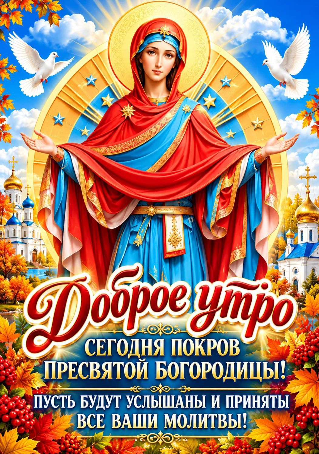 Доброе утро. Сегодня Покров Пресвятой Богородицы! Пусть будут услышаны и приняты все ваши молитвы!
