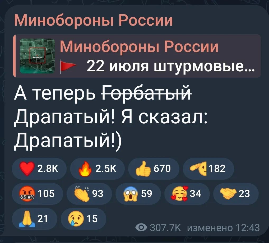 Минобороны России Минобороны России 22 июля штурмовые... А теперь Горбатый Драпатый! Я сказал: Драпатый!)