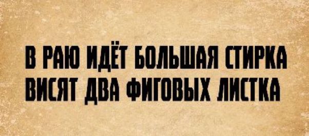 В РАЮ ИДЁТ БОЛЬШАЯ СТИРКА ВИСЯТ ДВА ФИГОВЫХ ЛИСТКА